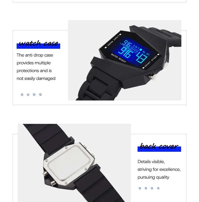 Digital Sports Watch - Multifunctional Fighter Jet Design With Alarm & Calendar - ZOOMNSTORE