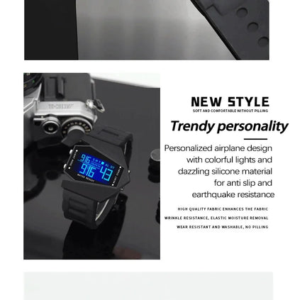Digital Sports Watch - Multifunctional Fighter Jet Design With Alarm & Calendar - ZOOMNSTORE