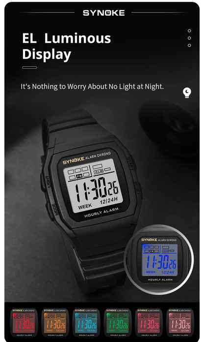 Digital Sports Watch – Retro Square Multi Function Water Resistant Watch for Boys - ZOOMNSTORE