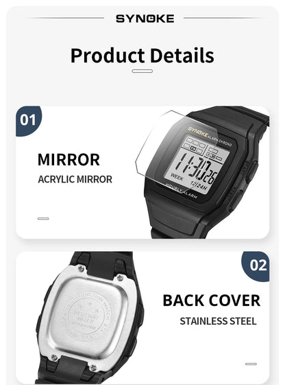 Digital Sports Watch – Retro Square Multi Function Water Resistant Watch for Boys - ZOOMNSTORE