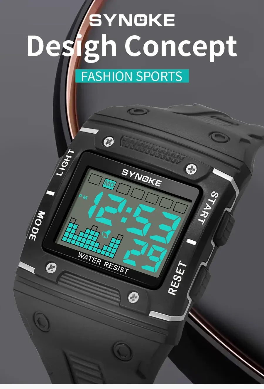 Digital Sports Watch - Waterproof Large Screen Square Dial Men's Electronic Timepiece - ZOOMNSTORE