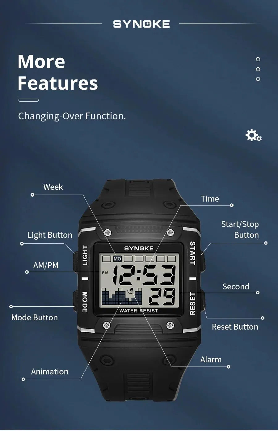 Digital Sports Watch - Waterproof Large Screen Square Dial Men's Electronic Timepiece - ZOOMNSTORE