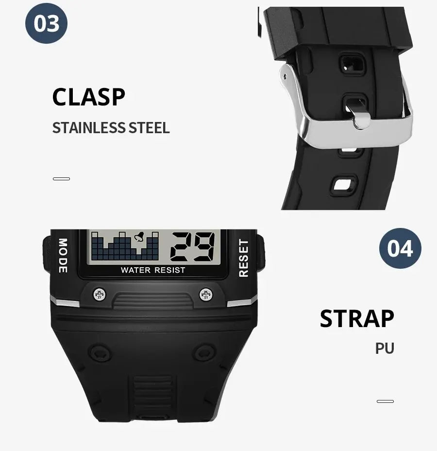 Digital Sports Watch - Waterproof Large Screen Square Dial Men's Electronic Timepiece - ZOOMNSTORE