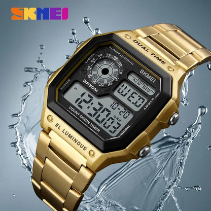 SKMEI 1335 Mens Digital Sports Watch - Retro Waterproof Stainless Steel Chrono Wristwatch - ZOOMNSTORE