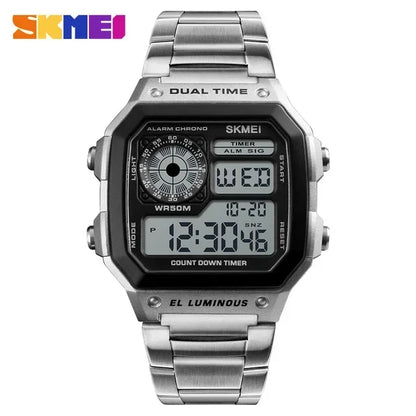 SKMEI 1335 Mens Digital Sports Watch - Retro Waterproof Stainless Steel Chrono Wristwatch - ZOOMNSTORE