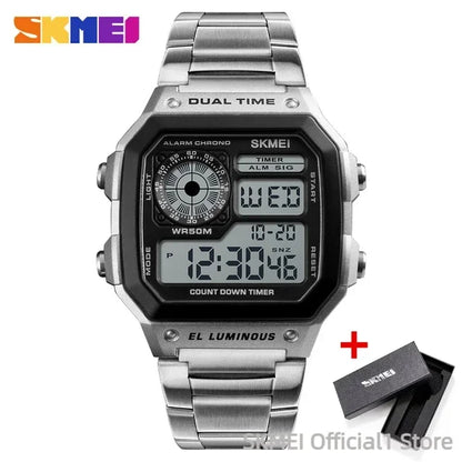SKMEI 1335 Mens Digital Sports Watch - Retro Waterproof Stainless Steel Chrono Wristwatch - ZOOMNSTORE