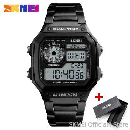 SKMEI 1335 Mens Digital Sports Watch - Retro Waterproof Stainless Steel Chrono Wristwatch - ZOOMNSTORE