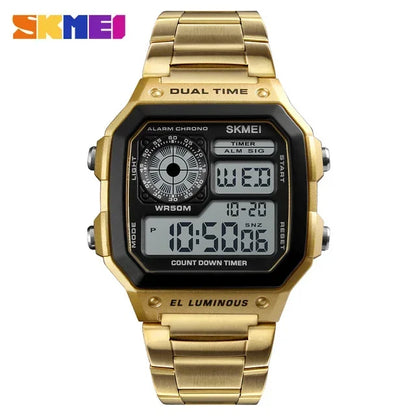 SKMEI 1335 Mens Digital Sports Watch - Retro Waterproof Stainless Steel Chrono Wristwatch - ZOOMNSTORE