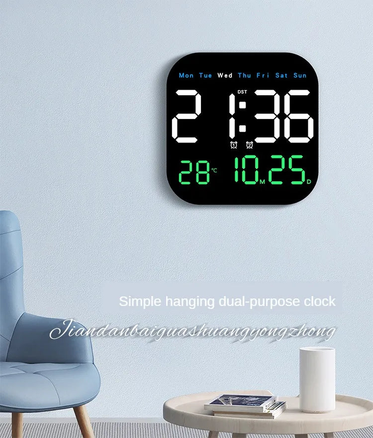 Digital Wall Clock with Temperature and Date - LED Alarm Clock 1224H Remote Control - ZOOMNSTORE
