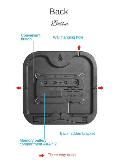 Digital Wall Clock with Temperature and Date - LED Alarm Clock 1224H Remote Control - ZOOMNSTORE
