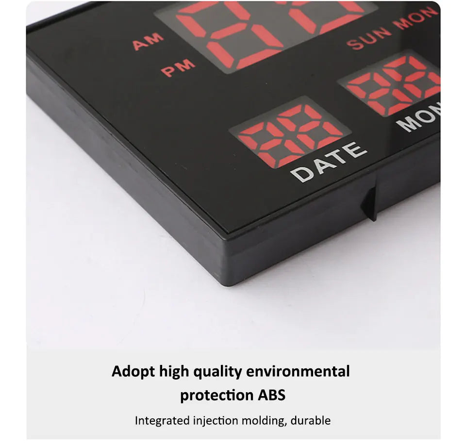 Large Digital Wall Clock with Alarm Temperature  Date Display - 14 LED Plug-In Clock - ZOOMNSTORE