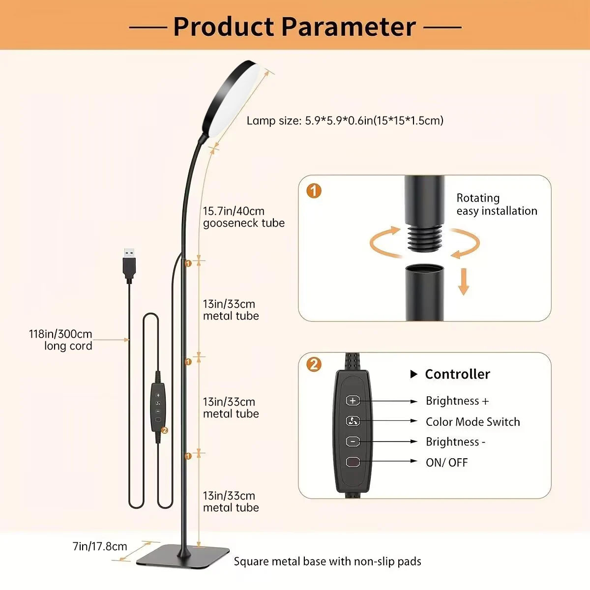 Dimmable LED Floor Lamp - Flexible Gooseneck Reading Light for Indoor Use - ZOOMNSTORE
