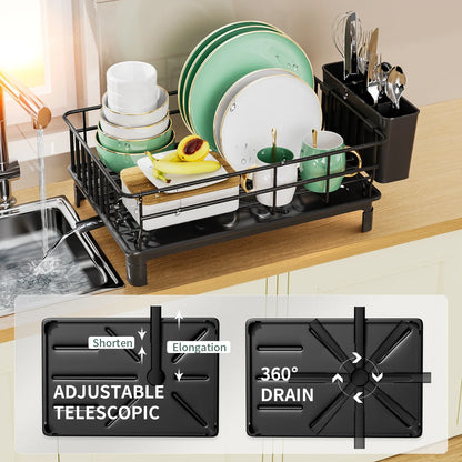 Dish Draining Rack - Kitchen Cutlery Holder with Drain Tray and Cup Storage - ZOOMNSTORE