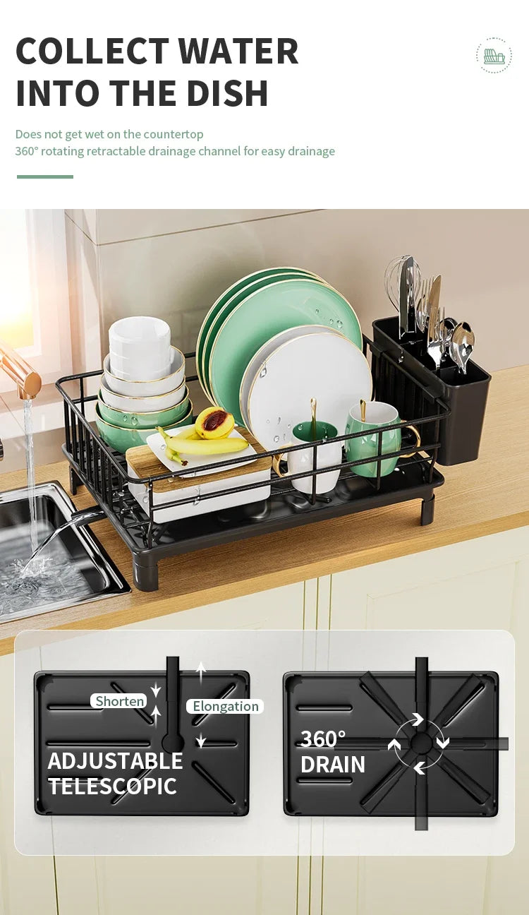 Dish Draining Rack - Kitchen Cutlery Holder with Drain Tray and Cup Storage - ZOOMNSTORE