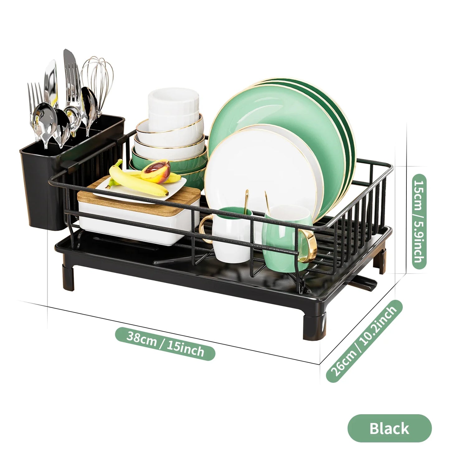 Dish Draining Rack - Kitchen Cutlery Holder with Drain Tray and Cup Storage - ZOOMNSTORE