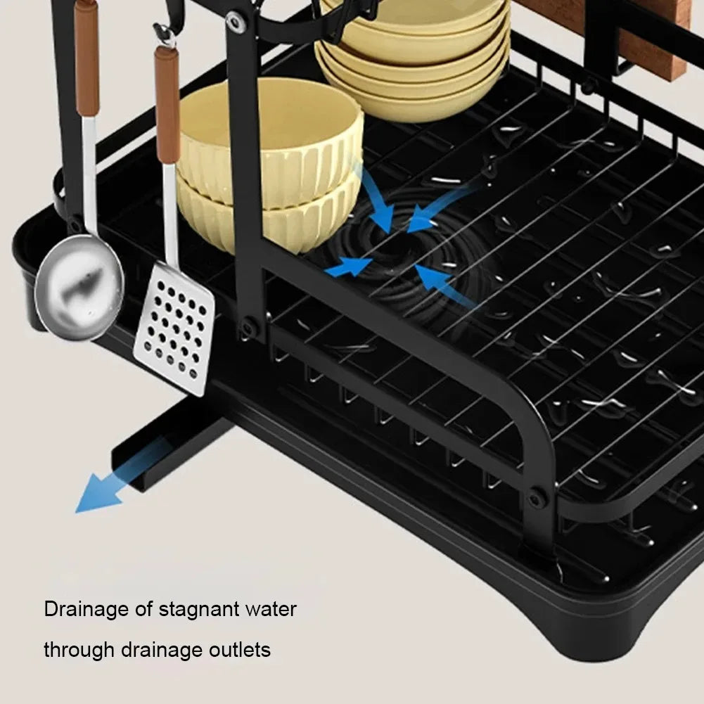 2-Tier Dish Drying Rack - Kitchen Storage Organizer with Drain Basket - ZOOMNSTORE