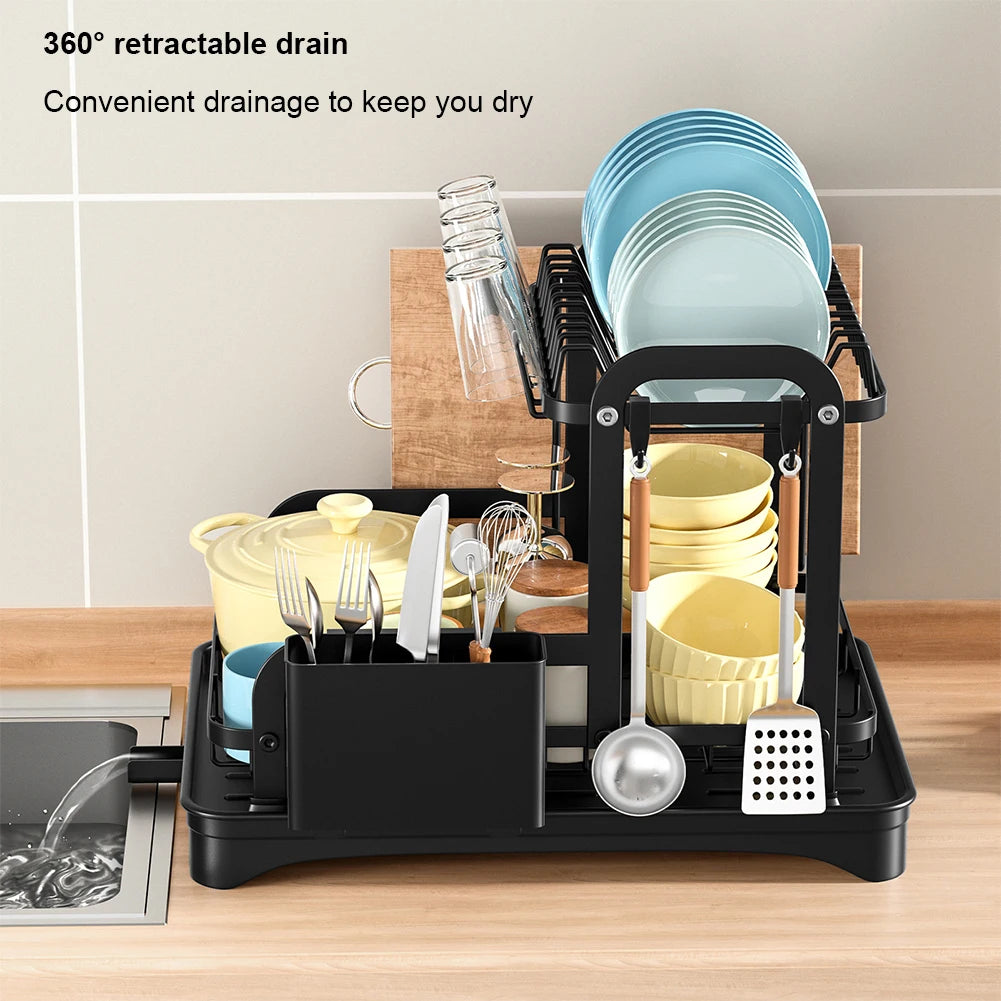 2-Tier Dish Drying Rack - Kitchen Storage Organizer with Drain Basket - ZOOMNSTORE