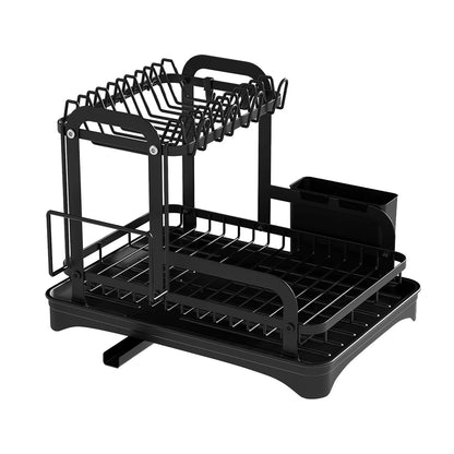 2-Tier Dish Drying Rack - Kitchen Storage Organizer with Drain Basket - ZOOMNSTORE