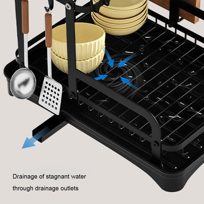 2-Tier Dish Drying Rack - Kitchen Storage Organizer with Drain Basket - ZOOMNSTORE