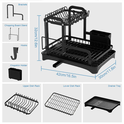 2-Tier Dish Drying Rack - Kitchen Storage Organizer with Drain Basket - ZOOMNSTORE