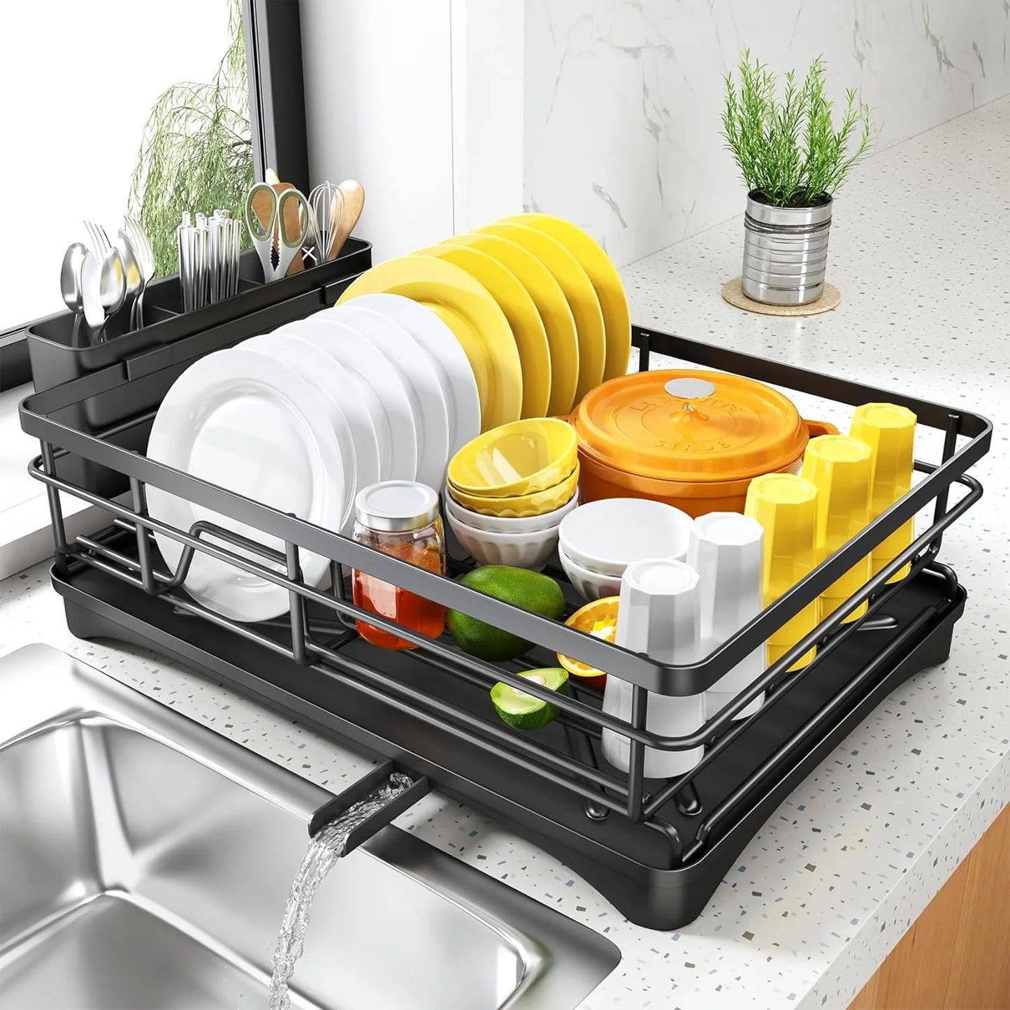 Large Rustproof Dish Drying Rack with Drainboard  Utensil Holder - ZOOMNSTORE