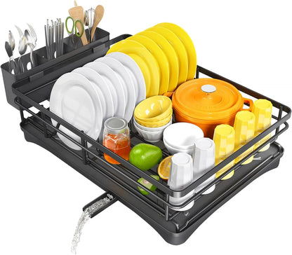 Large Rustproof Dish Drying Rack with Drainboard  Utensil Holder - ZOOMNSTORE