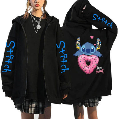 Disney Lilo  Stitch Oversized Zip-up Hoodie - Womens Winter Costume Jacket - ZOOMNSTORE