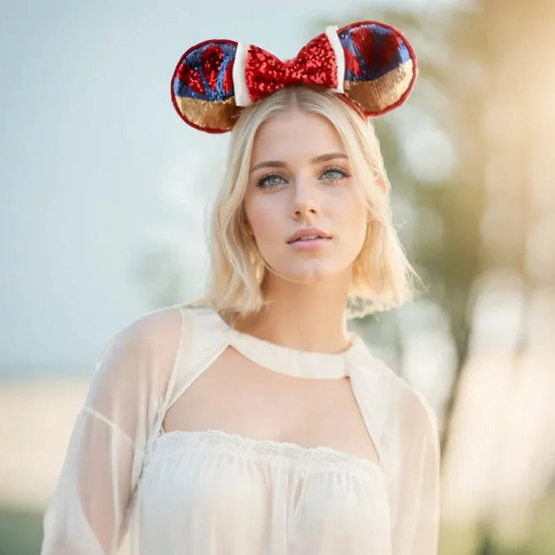 Disney Princess Headband Mickey Ear Rapunzel Snow White Sequin Bow Hair Hoop Gift Girl Accessories Halloween Gift Christmas Jack - ZOOMNSTORE