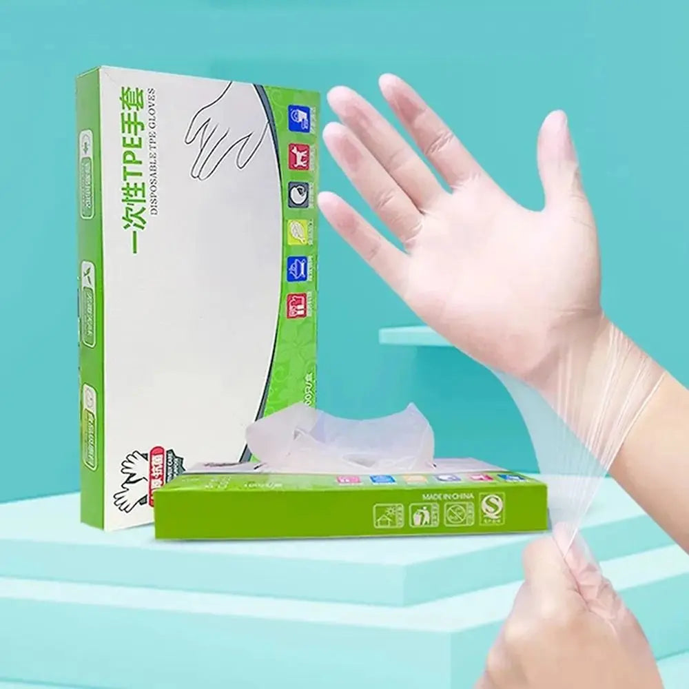 Disposable Food Gloves - 100Pcs TPE Clear Powder Free Non Slip Kitchen Safety Gloves - ZOOMNSTORE