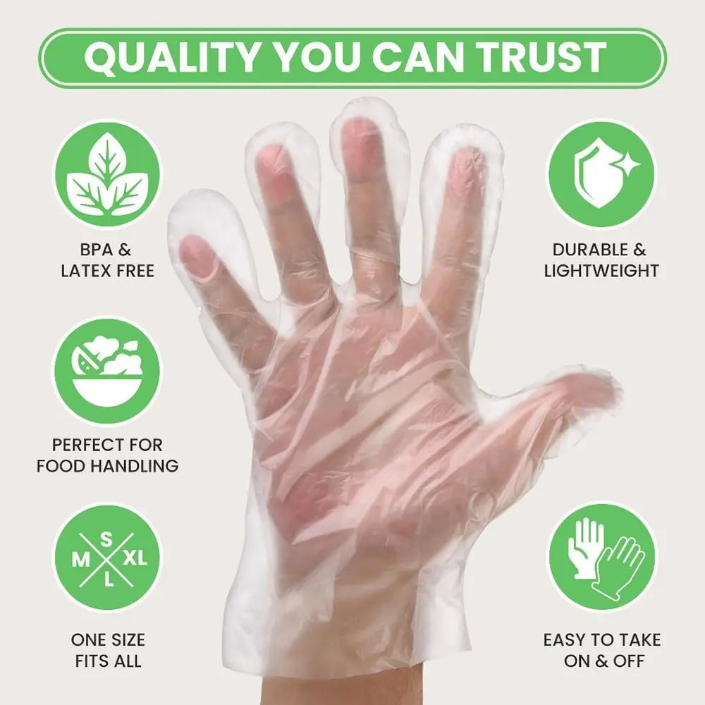Disposable Food Gloves - 100Pcs TPE Clear Powder Free Non Slip Kitchen Safety Gloves - ZOOMNSTORE