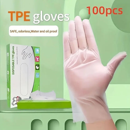 Disposable Food Gloves - 100Pcs TPE Clear Powder Free Non Slip Kitchen Safety Gloves - ZOOMNSTORE
