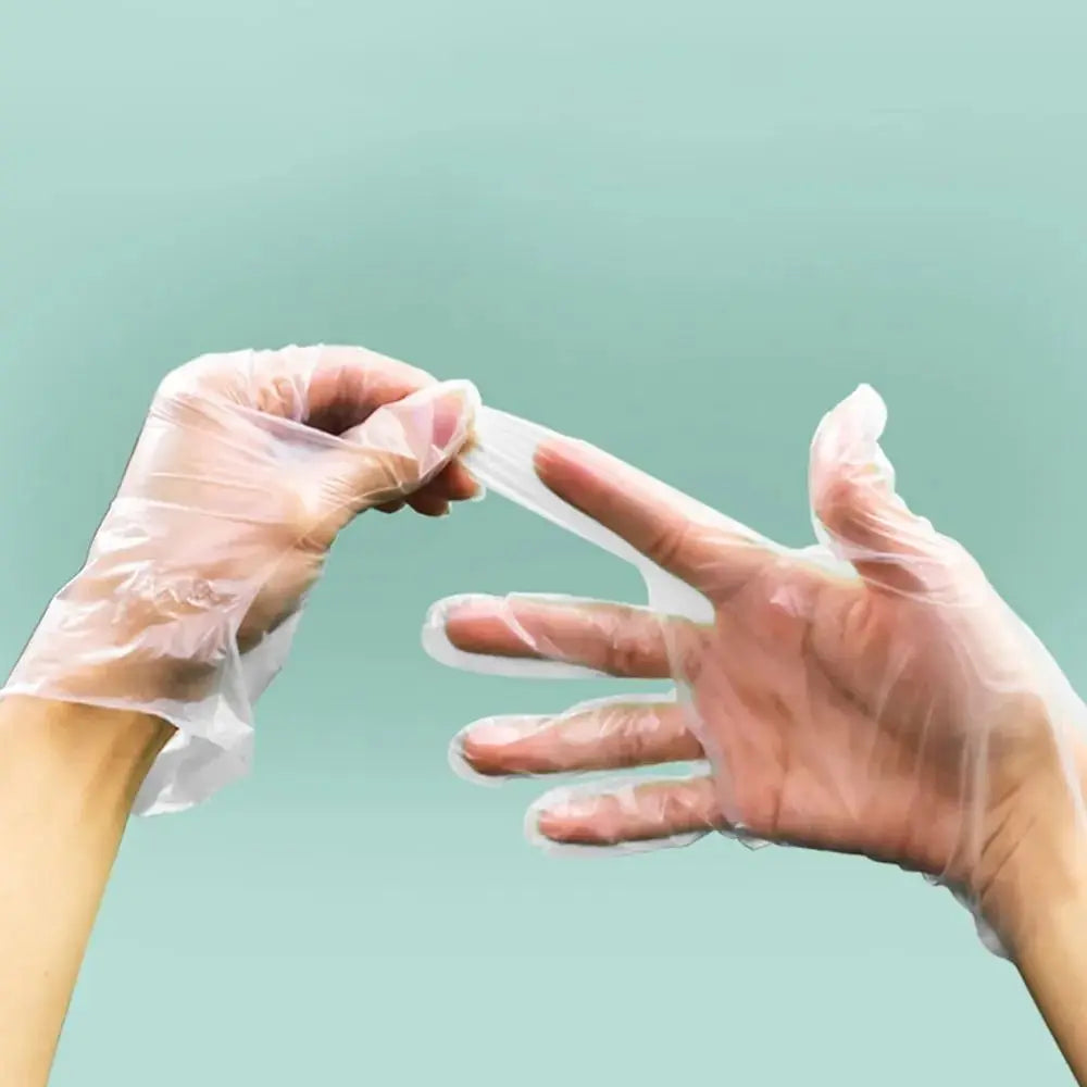 Disposable Food Gloves - 100Pcs TPE Clear Powder Free Non Slip Kitchen Safety Gloves - ZOOMNSTORE