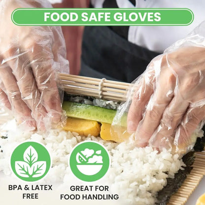 Disposable Food Gloves - 100Pcs TPE Clear Powder Free Non Slip Kitchen Safety Gloves - ZOOMNSTORE