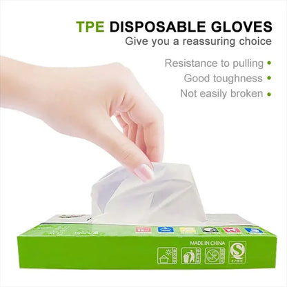 Disposable Food Gloves - 100Pcs TPE Clear Powder Free Non Slip Kitchen Safety Gloves - ZOOMNSTORE