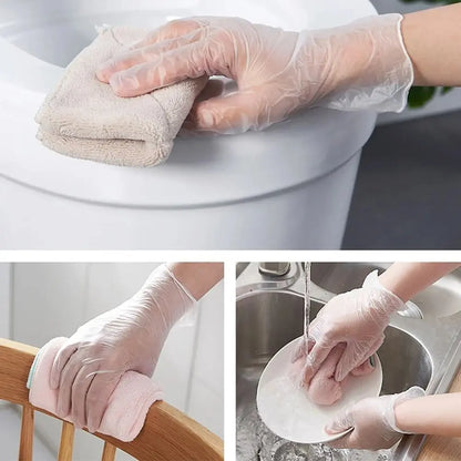 Disposable Food Gloves - 100Pcs TPE Clear Powder Free Non Slip Kitchen Safety Gloves - ZOOMNSTORE