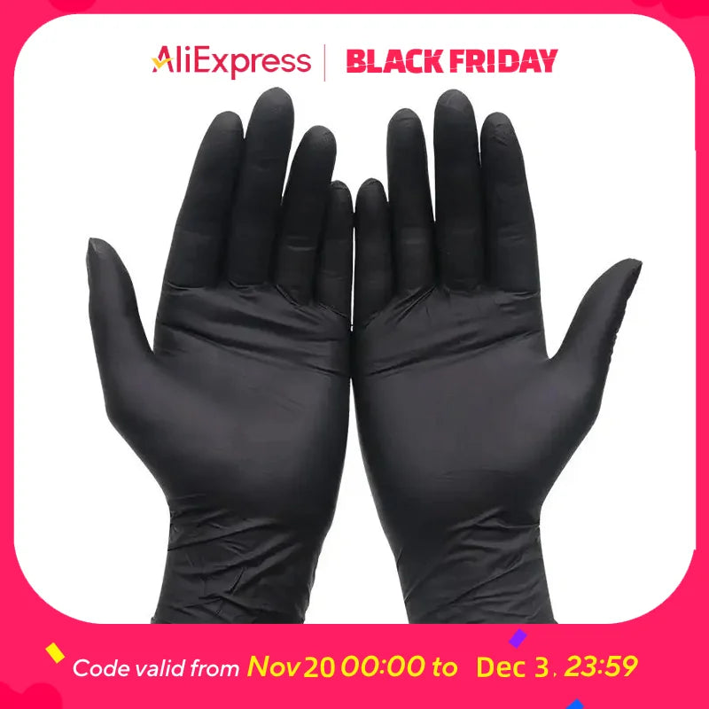 Disposable Nitrile Gloves - 100PCS Black, Tear Resistant & Powder Free for Food Handling - ZOOMNSTORE
