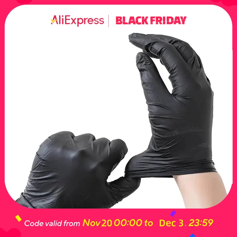 Disposable Nitrile Gloves - 100PCS Black, Tear Resistant & Powder Free for Food Handling - ZOOMNSTORE