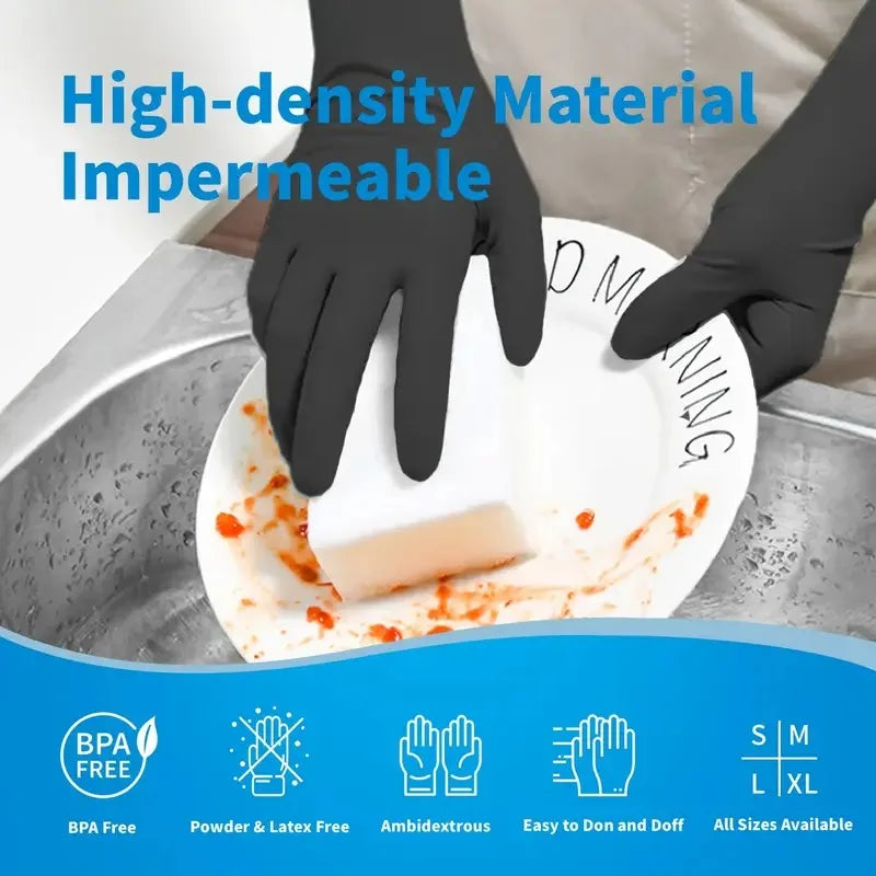 Disposable Nitrile Gloves - 100PCS Black, Tear Resistant & Powder Free for Food Handling - ZOOMNSTORE