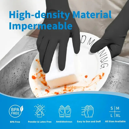 Disposable Nitrile Gloves - 100PCS Black, Tear Resistant & Powder Free for Food Handling - ZOOMNSTORE
