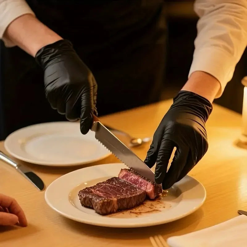 Disposable Nitrile Gloves - 100PCS Black, Tear Resistant & Powder Free for Food Handling - ZOOMNSTORE