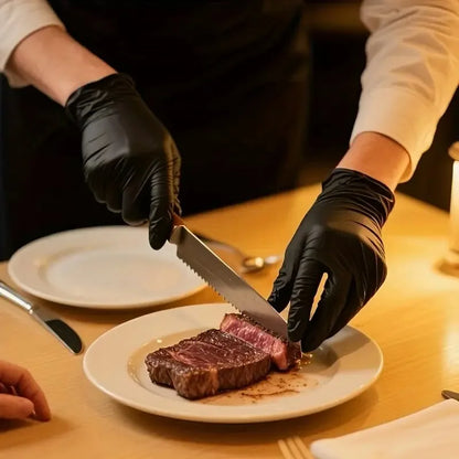 Disposable Nitrile Gloves - 100PCS Black, Tear Resistant & Powder Free for Food Handling - ZOOMNSTORE