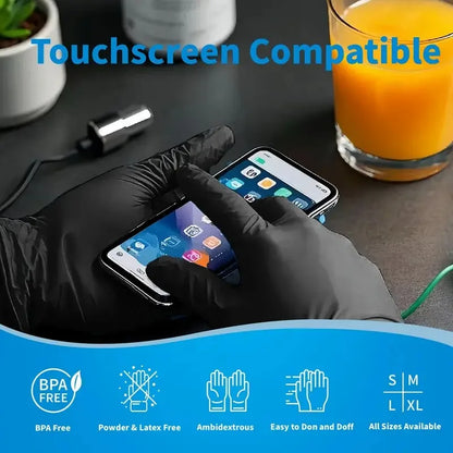 Disposable Nitrile Gloves - 100PCS Black, Tear Resistant & Powder Free for Food Handling - ZOOMNSTORE