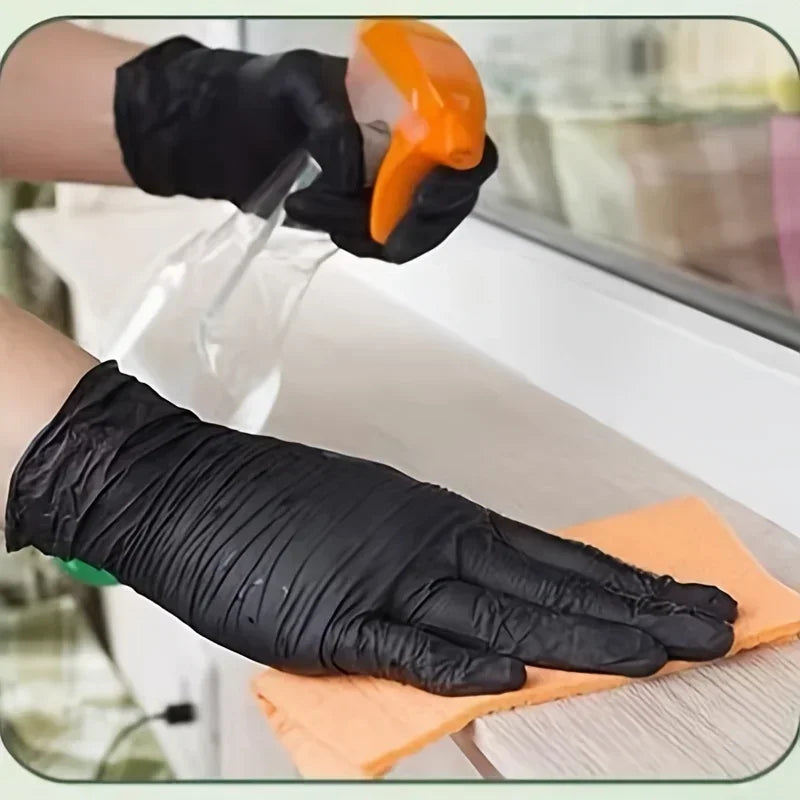 Disposable Nitrile Gloves – Waterproof Black Kitchen & Household Cleaning Gloves - ZOOMNSTORE