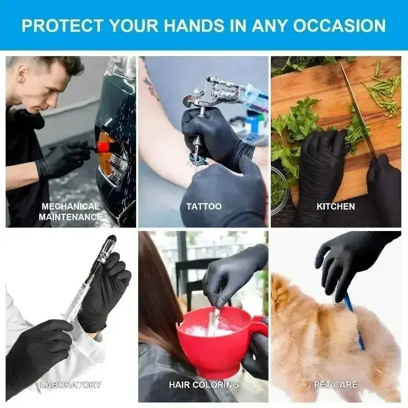 Disposable Nitrile Gloves – Waterproof Black Kitchen & Household Cleaning Gloves - ZOOMNSTORE