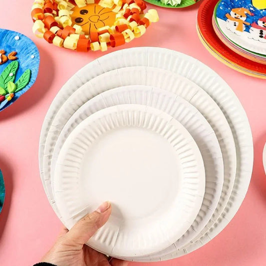 Disposable Paper Plates - 50pcs White Cardboard Party Tableware for Picnics  Kids Crafts - ZOOMNSTORE
