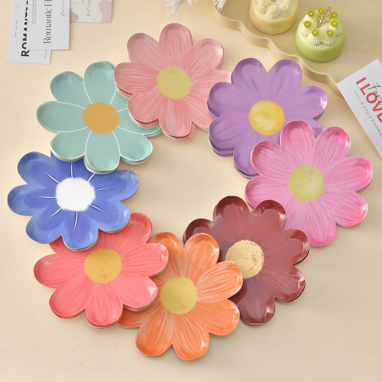 Daisy Flower Paper Plates - Disposable Picnic  Birthday Party Decor - ZOOMNSTORE