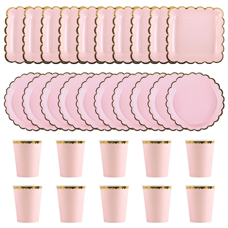 Solid Color Disposable Tableware - Pink  Blue Baby Shower  Birthday Party Supplies - ZOOMNSTORE