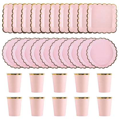 Solid Color Disposable Tableware - Pink  Blue Baby Shower  Birthday Party Supplies - ZOOMNSTORE