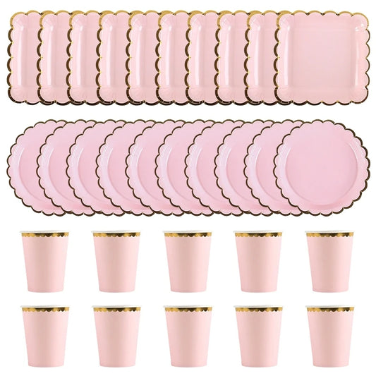 Solid Color Disposable Tableware - Pink  Blue Baby Shower  Birthday Party Supplies - ZOOMNSTORE