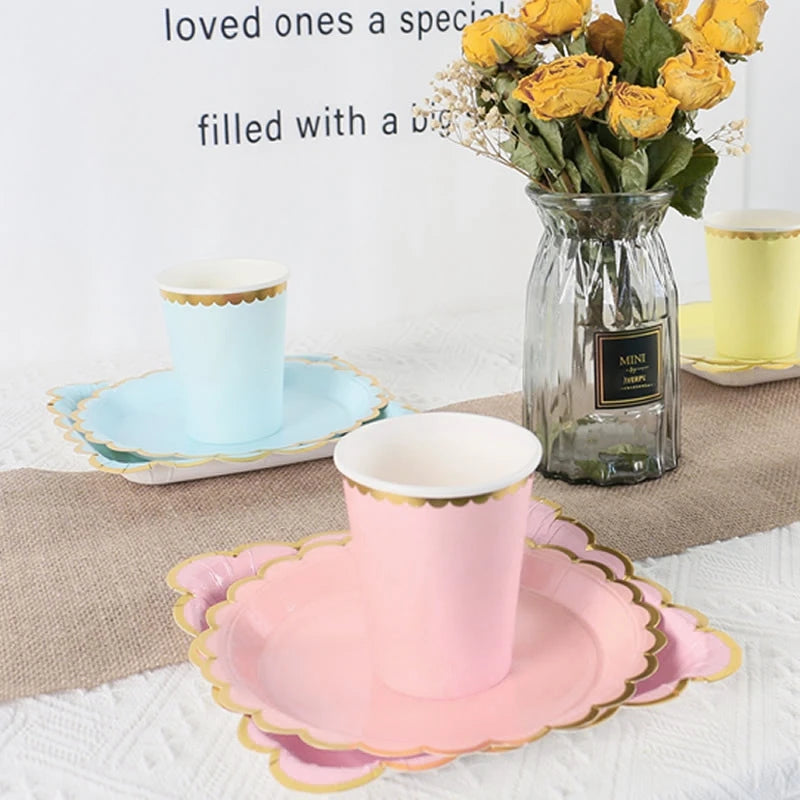 Solid Color Disposable Tableware - Pink  Blue Baby Shower  Birthday Party Supplies - ZOOMNSTORE